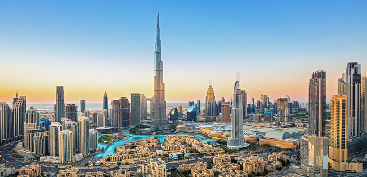 Aerial view of the Burj Al Arab and Dubai's coastline, United Arab Emirates